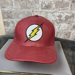 The Flash Hat Cap Snap Back Mens One Size Red Imitation Leather Embroidered Logo